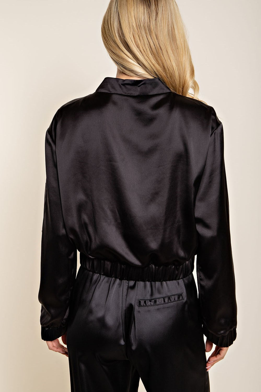 Black Satin Bomber Jacket